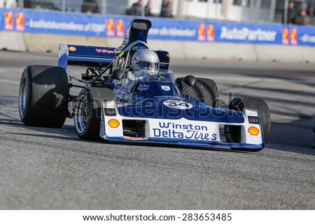 AARHUS, DENMARK - MAY 22 2015: Lord Gregory Thornton in a Surtees TS -11 formula one racing car at the Classic Race Aarhus 2015
