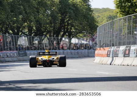 AARHUS, DENMARK - MAY 24 2015: Barry Walker in a Jordan EJ12 formula one racing car at the Classic Race Aarhus 2015