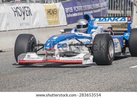 AARHUS, DENMARK - MAY 22 2015: Eddie McLurg in a  Arrows A18 formula one racing car from 1997 at the Classic Race Aarhus 2015