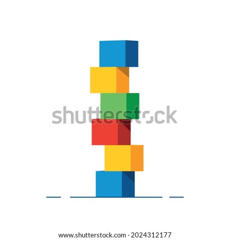 Multicolored tower cubes. Children's toy. Isolated. Vector illustration in cartoon style.