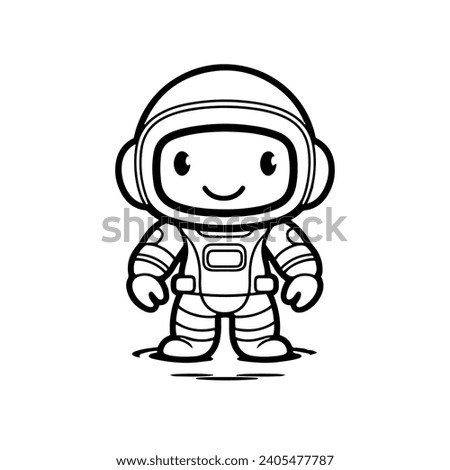 Cute linear astronaut child character. Black and white astronaut on a white background.