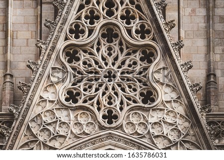 Similar – Image, Stock Photo Sculpted filigrees of a gothic cathedral main tower in black and white