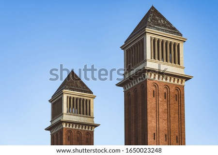 Image, Stock Photo Twin Venetian towers under a blue sky