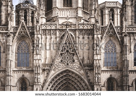 Similar – Image, Stock Photo Sculpted filigrees of a gothic cathedral main tower in black and white