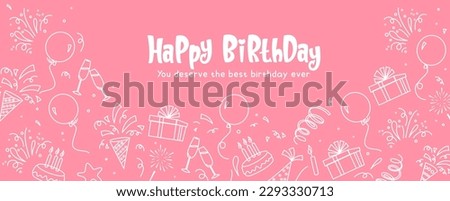 Happy birthday vector banner design. Birthday text with party and event gift wrap decoration. Vector illustration bday icon in pink background.