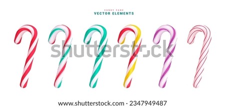 Candy cane christmas vector set design. Christmas candy cane elements collection in colorful stripe pattern for holiday season ornaments decoration. Vector illustration candy cane elements collection.