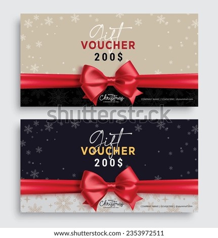 Christmas gift voucher vector set design. Gifts voucher lay out collection for holiday season shopping discount card background. Vector illustration gift coupon discount collection.
