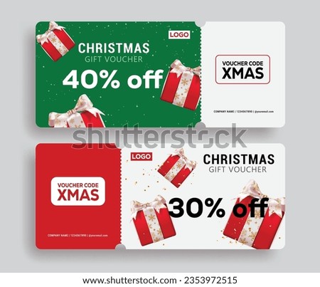 Christmas gift vouchers vector set design. Christmas shopping discount card with gift boxes elements decoration for xmas season holiday sale. Vector illustration gifts vouchers collection.
