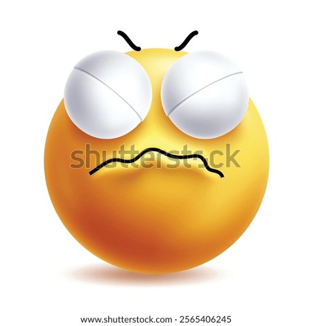 Sad face emoji clipart 3d character. Emoji frown, sorrowful, grief, despair, unhappiness and depressed facial expressions in white background yellow round icon elements. Vector illustration disappoint