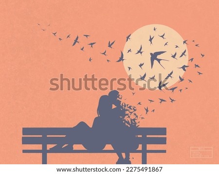 Similar – Image, Stock Photo Loving couple sitting on car on road near forest