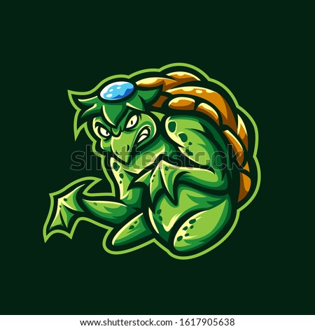 Angry Japanese turtle creature called kappa. Logo template for sport or gaming team.