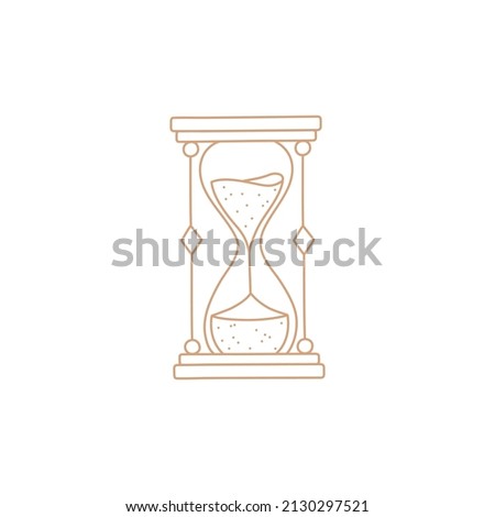 Hourglass or sandglass logo, gold simple contour line, boho style. Magic astrology symbol and mystic design element. Hand drawn vector illustration isolated on white background. Flat cartoon style.