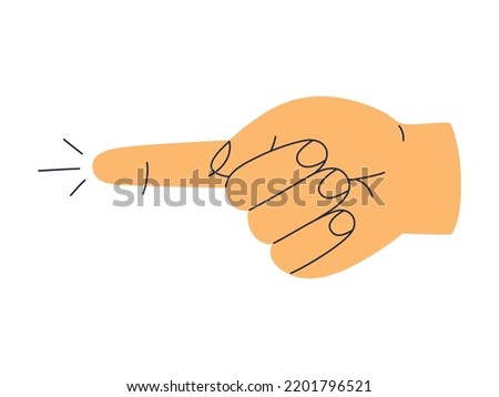 Hand shows the index finger forward. Gesturing concept. Hand drawn color vector illustration isolated on white background. Modern flat cartoon style.