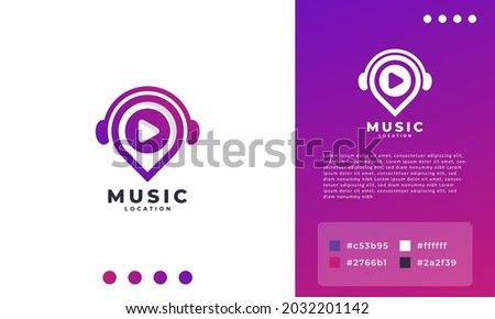 Video Play Music Spot Logo, Pin Podcast Icon Logo Design Template Element