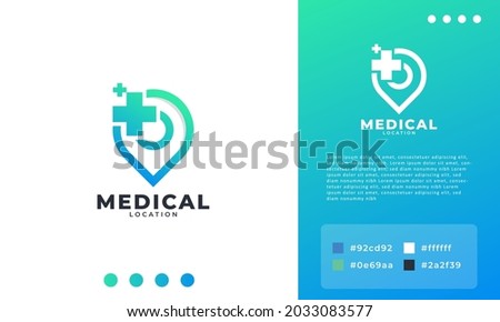 Medical Location Logo Design Vector,  Plus Icon with Pin Map Logo Combination. Suitable for Business and Medical Icon