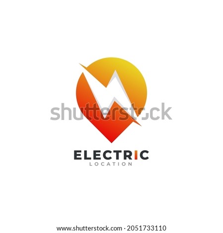 Electricity Location Logo. Map Pin Location Combined with Energy or Lightning Bolt Icon Vector Illustration