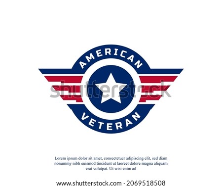 Patriotic American Veteran Flag Emblem Wings Icon Logo Design Template Element