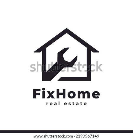 Repair Wrench Home Construction Building Technology Logo Design Template