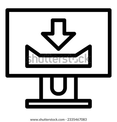 Desktop monitor with download sign line icon. Computer screen with download vector illustration isolated on white. Display outline style design, designed for web and app. Eps 10