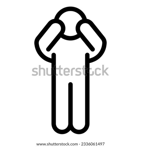 Worrying pose line icon. Man pose with raised hands on face outline style pictogram on white background. Anxious person both hand put on head for mobile concept and web design. Vector graphics