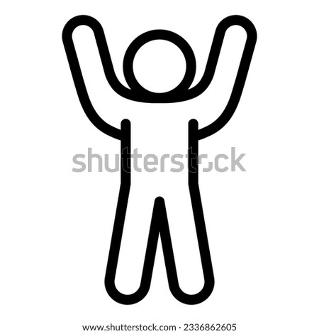 Stick figure cheering with his hand up line icon. Man with arms up outline style pictogram on white background. Stickman raise hands for mobile concept and web design. Vector graphics