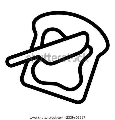 Slice of buttered bread and knife line icon, dairy products concept, toast slice with butter sign on white background, french-toast icon in outline style for mobile and web. Vector graphics
