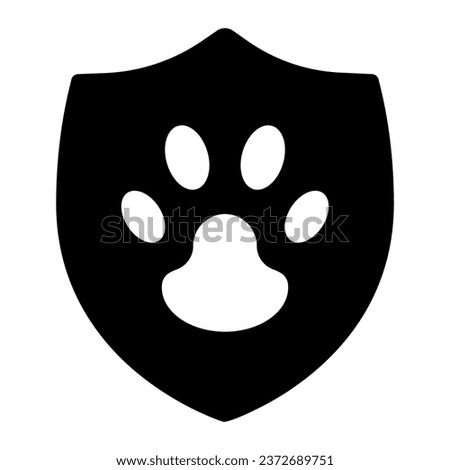 Protection emblem of pets solid icon, animal hospital concept, Pets Care Logo sign on white background, Animal paw on shield icon in glyph style for mobile and web design. Vector graphics