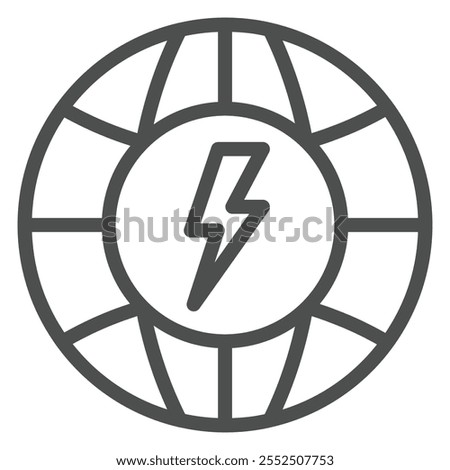 World globe with electricity bubble line icon, energy crysis concept. Vector graphics. Planet electrical problem sign on white background, outline style icon for mobile or web design