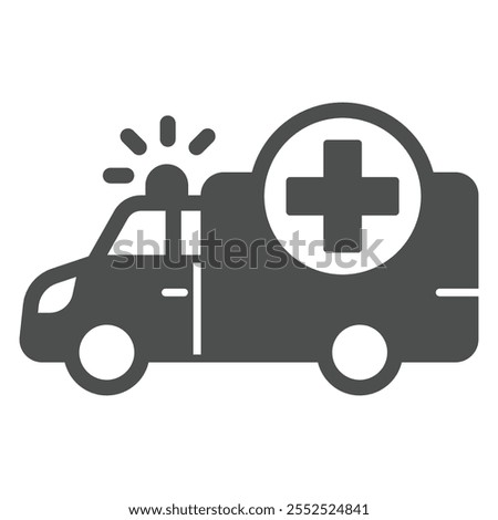 Ambulance car solid icon, medical emergency service concept. Vector graphics. Bus with plus sign on white background, glyph style icon for mobile or web design