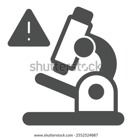 Microscope with warning solid icon, laboratory test concept. Vector graphics. Lab test danger sign on white background, glyph style icon for mobile or web design