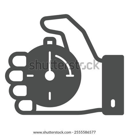 Stopwatch button turn on solid icon, timer ticking concept. Vector graphics. Clock in hand sign on white background, glyph style icon for mobile or web design