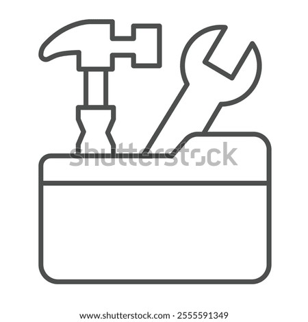 Folder with hammer and wrench thin line icon, architect studio concept. Vector graphics. Repair tools sign on white background, outline style icon for mobile or web design