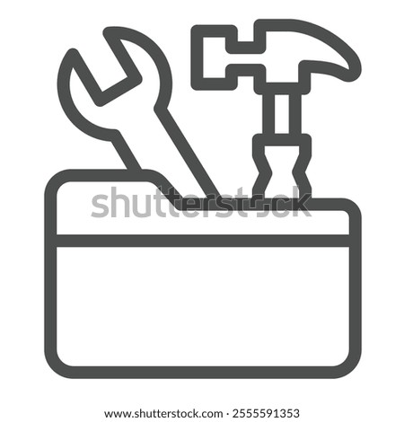 Folder with hammer and wrench line icon, architect studio concept. Vector graphics. Repair tools sign on white background, outline style icon for mobile or web design