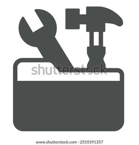 Folder with hammer and wrench solid icon, architect studio concept. Vector graphics. Repair tools sign on white background, glyph style icon for mobile or web design