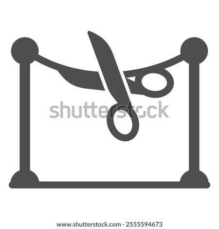 Scissors cut tape barrier solid icon, exhibition opening concept. Vector graphics. Cutout ribbon tape sign on white background, glyph style icon for mobile or web design