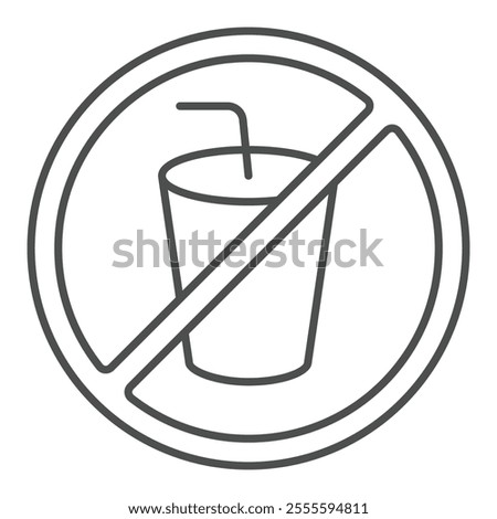 Drinks forbidden thin line icon, drinking beverages prohibited concept. Vector graphics. Coffee cup sign on white background, outline style icon for mobile or web design