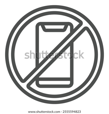 No phone forbidden line icon, exhibition concept. Vector graphics. Smartphone prohibited sign on white background, outline style icon for mobile or web design