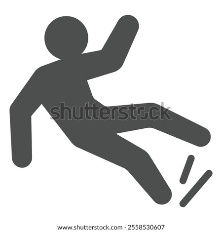 Man slips warning solid icon, labor protection, worker safety concept. Vector graphics. Human with wet floor sign on white background, glyph style icon for mobile or web design