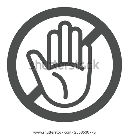 Palm of hand please stop solid icon, beware warning danger concept. Vector graphics. Hand stop gesture sign on white background, glyph style icon for mobile or web design