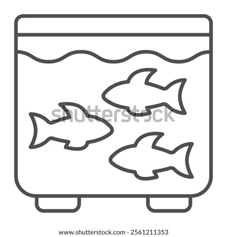 Fish in aquarium thin line icon, fish farming concept. Vector graphics. Breeding fish sign on white background, outline style icon for mobile or web design