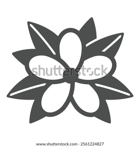 Thai flower with leaves solid icon, thailand flora nature concept. Vector graphics. Aroma therapy plant sign on white background, glyph style icon for mobile or web design