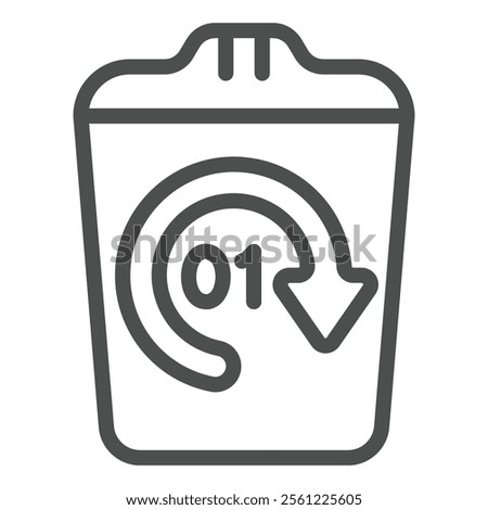 Recycle bin with circular arrow line icon, data storagei concept. Vector graphics. Trash bin with timer sign on white background, outline style icon for mobile or web design