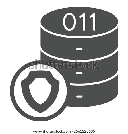 Hard disks array with emblem solid icon, data protection concept. Vector graphics. Storage with shield sign on white background, glyph style icon for mobile or web design