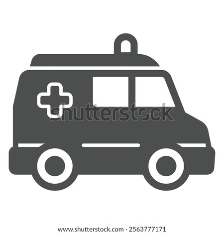 Ambulance car solid icon, emergency service concept. Vector graphics. Paramedic rescue van with siren lamp, plus sign on white background, glyph style icon for mobile or web design