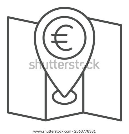 Euro currency location point thin line icon, banking concept. Vector graphics. Map with euro location pin sign on white background, outline style icon for mobile or web design