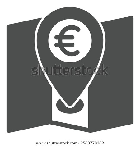 Euro currency location point solid icon, banking concept. Vector graphics. Map with euro location pin sign on white background, glyph style icon for mobile or web design