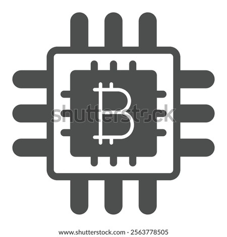 Bitcoin processor chip solid icon, mining data concept. Vector graphics. Integrated circuit microchip with coin sign on white background, glyph style icon for mobile or web design