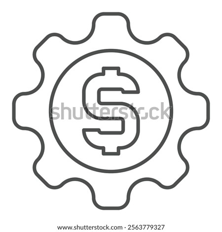 Cogwheel with huge dollar letter thin line icon, financial advice concept. Vector graphics. Gear main source, making money sign on white background, outline style icon for mobile or web design