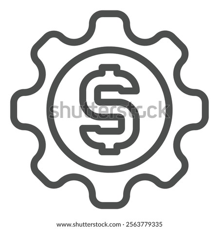 Cogwheel with huge dollar letter line icon, financial advice concept. Vector graphics. Gear main source, making money sign on white background, outline style icon for mobile or web design