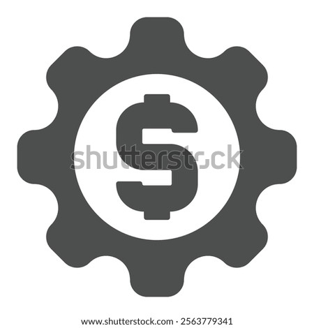 Cogwheel with huge dollar letter solid icon, financial advice concept. Vector graphics. Gear main source, making money sign on white background, glyph style icon for mobile or web design